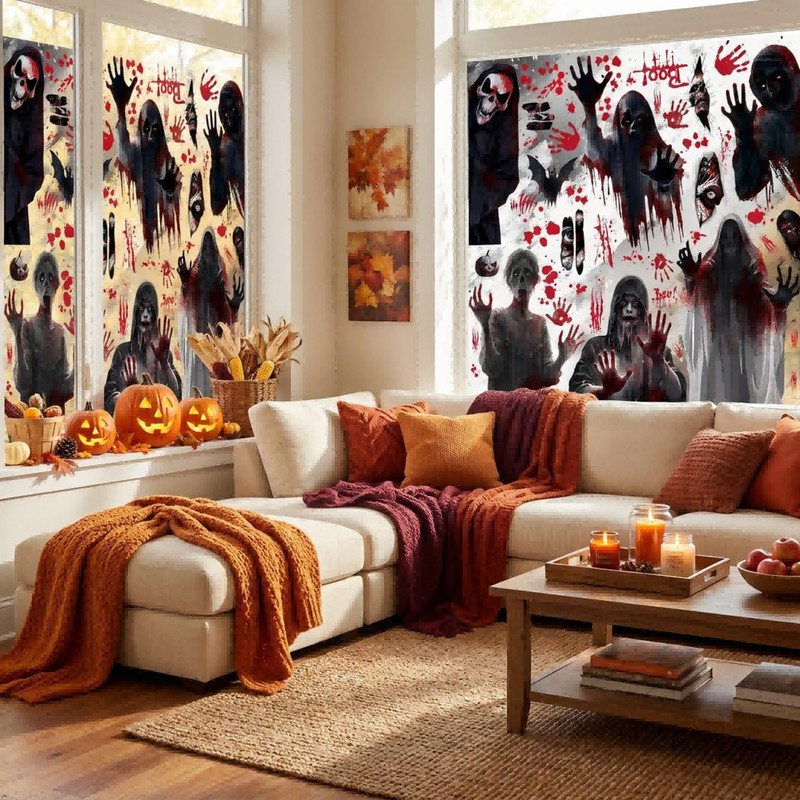 Halloween Window Clings Ghost Bat Witch Decorations