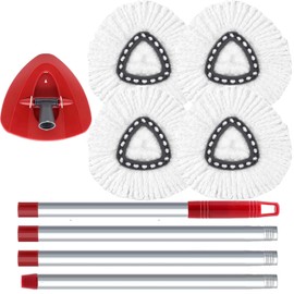 Spin Mop Replacement Head Compatible with O Cedar EasyWring 1 Tank System,4 MopHeads +1 Handle +1 Base , Microfiber 100% Mop Refills, 30-58in Mop Stick Easy-to-Replace (White 1 Tank)