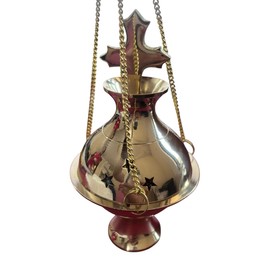 Indian Consigners Brass Altar Incense Charcoal Burner Holder with Chain (Cross)