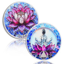 Meditation on The Lotus 2 Year Sobriety Coin - Rebirth & Peace AA Coin, Stained Glass Style Recovery Chip to Celebrate Alcohol Free Anniversary, Clean Living Sobriety Gifts for Women