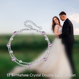 POPLYKE S925 Sterling Silver Crystal Tanzanite Purple Anklet Layered Chain Ankle Bracelet for Women Jan. Birthstone Anklet Summer Beach Jewelry, Anklet 9"-11", crystal