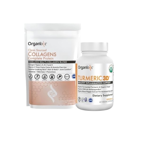 Organixx Collagen Peptides Powder (20 Servings) & Turmeric Curcumin (60