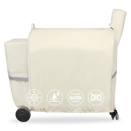 QuliMetal Pellet Grill Cover for Traeger Pro 34/780, Texas Elite 34, Eastwood 34 Series Pellet Grills, Z Grills 700/550/600, 600D Fade Resistant Full Length Grill Cover with Elastic Drawstrings, Beige