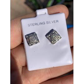 Solid 925 Sterling Silver - Men's Baguette Micropave Earrings - Iced 1/3" Earrings Men's Screwback Aretes