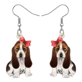 SHIGIE Acrylic Cute Bow Tie Basset Hound Dog Earrings Charms Dangle Puppy Animals Lightweight Jewelry For Women Pet Lovers Gifts (White)