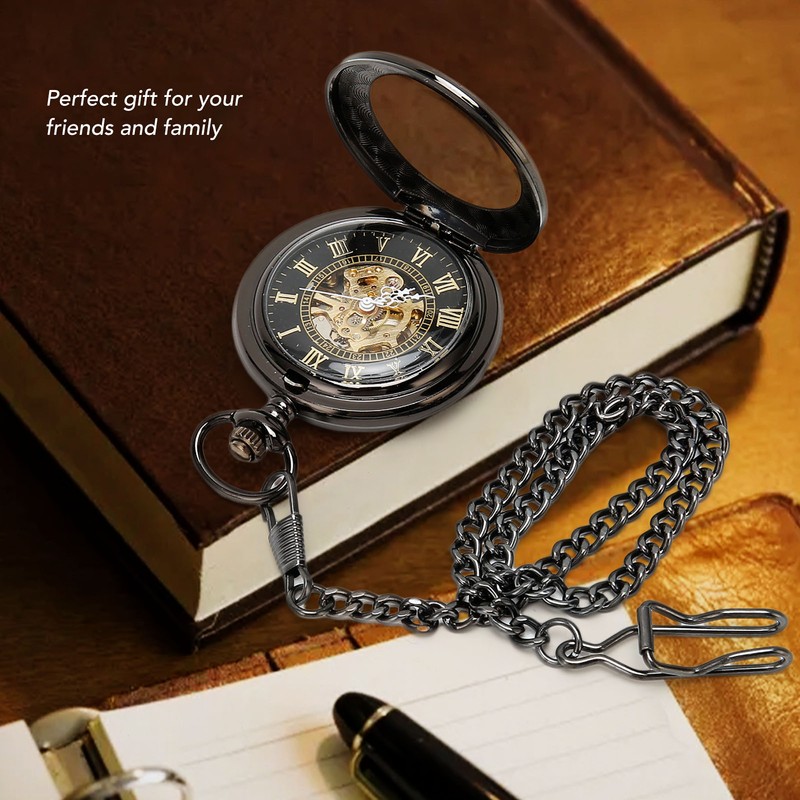 Mechanical Pocket Watch Vintage Double Case Watch Hand Wind Skeleton