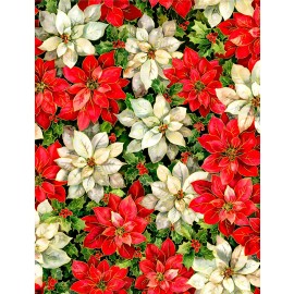oasis fabrics NOEL POINSETTIAS & HOLLY BY OASIS FABRIC CHRISTMAS FLOWERS COTTON DIGITAL HY
