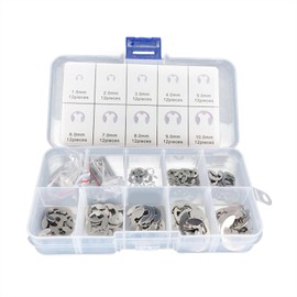 Rhea E Type Retaining Ring, 120 Pieces E-Type Snap Ring, M1.5-M10, 304 Stainless Steel, Snap Ring, Circlip Kit, 10 Sizes, 304 Stainless Steel, E-Clip, Retaining Snap Ring Circlip Kit, For Springs,