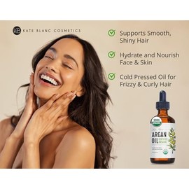 Moroccan Argan Oil (4oz), USDA Certified Organic, Virgin, 100 Pure, Cold Pressed by Kate Blanc. Stimulate Growth for Dry and Damaged Hair. Skin...    