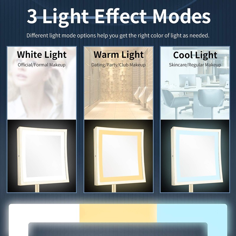 DOWRY Tabletop LED Lighted 5X Magnifying Makeup Mirror Square with