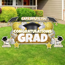 Congratulations Grad Yard Sign Set - Oversized Graduation Yard Decorations, 8-Piece EZ Card Set, 72x36 Inches, Waterproof (Yellow)