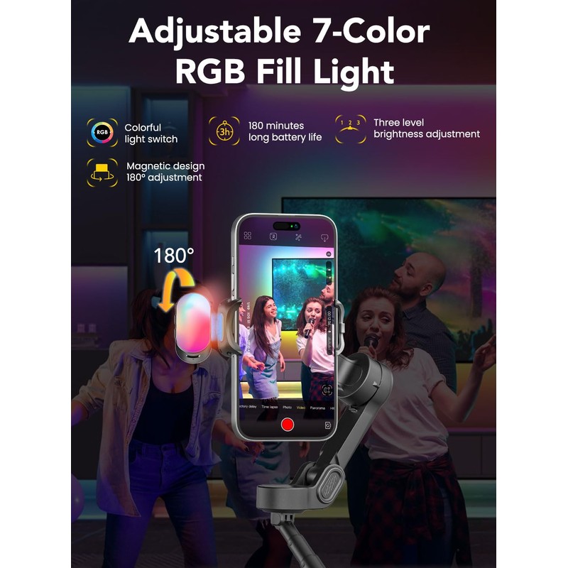 AOCHUAN Smart X2 Smartphone Gimbal Stabilizer with 360°Rotation,OLED Display,Built-in 20cm