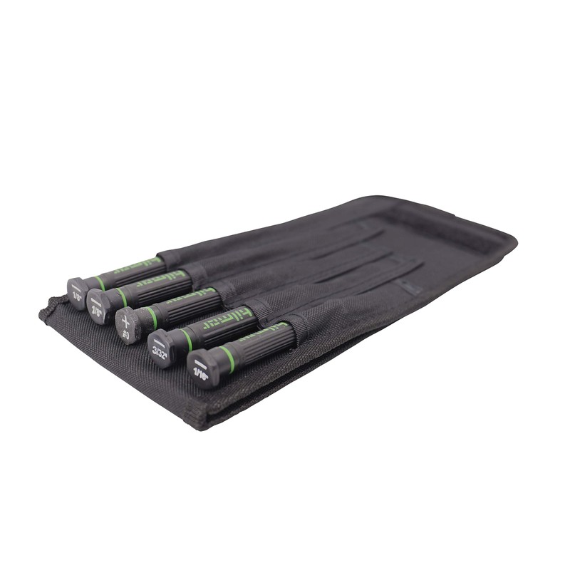 Hilmor Precision Screwdriver Set with Storage Pouch, Black & Green,