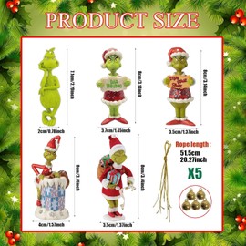 Pack of 5 Christmas Tree Hanging Decoration, Christmas Decoration Grin-ch, Christmas Tree Grin-ch Decoration Hanging Ornament, G-rinch Hanging Ornament, for Tree Christmas Decoration, Xmas Decor