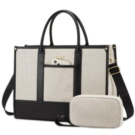 LOVEVOOK Laptop Tote Bags for Women Canvas Work Bag 15.6 inch Large Professional Teacher Purse Lightweight Computer Bag Briefcase Business Office, Black-white