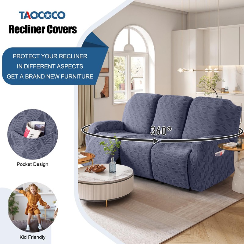 TAOCOCO Recliner Sofa Covers Stretch Reclining Couch Cover, Jacquard Recliner