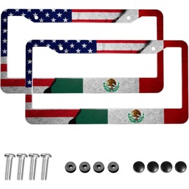 Retro American Mexi Flag License Plate Frames - 2 pcs USA Mexico Flag Aluminum Holder Cover with Stainless Steel Screws Caps License Plate Frame Fits All License Plates in Canada