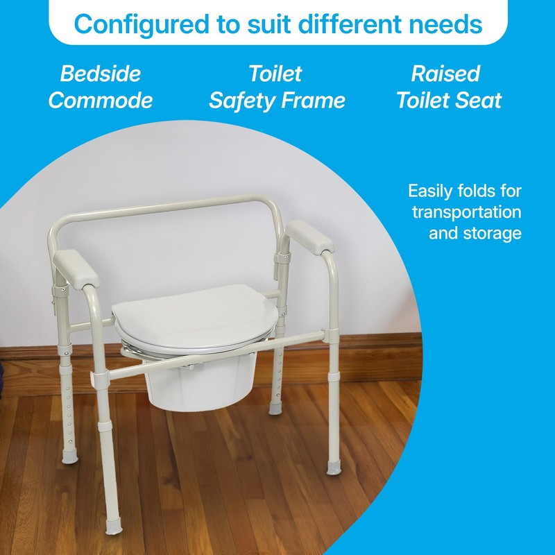 ProBasics 3-in-1 Folding Commode Chair with Full Seat, 350 lb