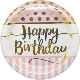 Pink Chic Happy Birthday Foil Dinner Plates
