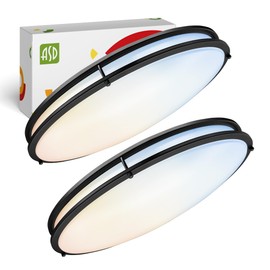 ASD LED 32" Oval Flush Mount Lighting, Close to Ceiling Light Fixture | 5CCT, Dimmable, ETL Listed | 50W 3960LM 2700-5000K 120V | Low Profile Double Ring Lamp | Black, 2 Pack