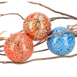 GURU SHOP Upcycling Christmas Baubles Gift Set of 3 Paper Mache, Hand-Painted Christmas Tree Decoration, Cashmere Baubles 7 cm - Pattern 5, Multicoloured, Christmas Decoration