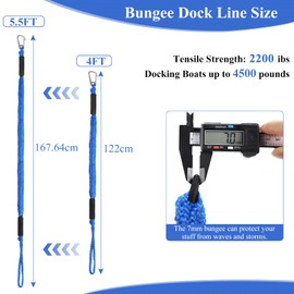 EFUTURETIME 2 x Mooring Line Boat Bungee Rope 4 Feet (10 cm), Boat Line Mooring Bungee Quick Release with Eye and Hook, Rope Boat Accessories for Boats, Motor Boat, Blue