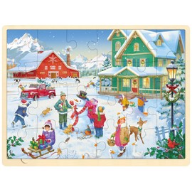 MoinKidz Christmas Puzzle for Kids 3 Year Old, 24 Piece Puzzles for Kids Ages 3-5 Merry Winter Holiday Farm, Wooden Jigsaw Puzzles for Toddlers Ages 3 4 5, Preschool Puzzles with Puzzle Tray