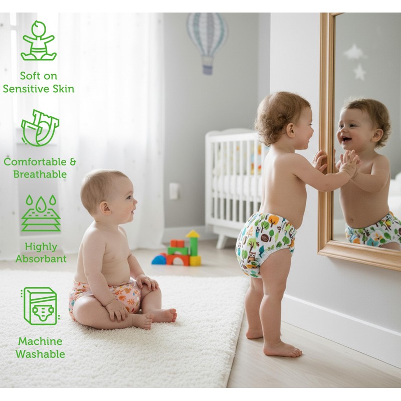 Kolo 2 Reusable Baby & Newborn Nappies + 2 Bamboo