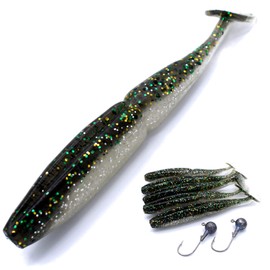 trifyd ® Fishing Weiche Köder, 10 cm, für Hecht oder alle Arten von Kanassen, 5 Stück + 2 Bleiköpfe (Silber)