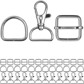 Carrying Strap Repair Kit, 36 Pack, 20 mm Width, Silver Colours, for up to 20 mm Wide Webbings, Carabiner Hook, Ladder Buckle, D-Ring, Carabiner Key Pendant, Pocket Carabiner Eyelet Ring Kit