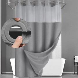 No Hook Shower Curtain with Snap in Liner Set Less Time Sage Green Waffle Shower Curtain for Bathroom Light Eye - Color: grey, Size: Small Stall 75"L x 36"W