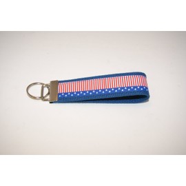 Wristlet Key Fob Larger 6 Inch Stars And Stripes USA Steel Blue