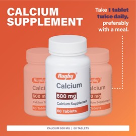 Rugby 600 mg Calcium Tablets - Calcium Supplement - 60 Count (1 Pack)