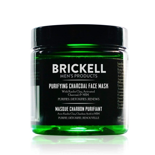 Brickell Men's Purifying Charcoal Face Mask, Natural and Organic Activated Charcoal Mask With Detoxifying Kaolin Clay, 118 mL, Unscented