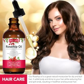 Aceite de rosa mosqueta para el rostro, aceite de semilla de rosa mosqueta 100% puro y orgánico prensado en frío, humectante para cabello, piel y uñas, 2 fl.oz.