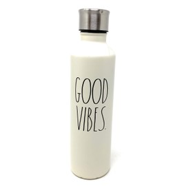 Rae Dunn White Stainless Steel Water Bottle Inscribed Good Vibes. in LL Black