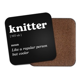 Knitter Square Coaster - Knitting Sew Fan Dictionary Regular But Cooler Definition Funny Joke Hobby Men Women Kitchen Drink #82627