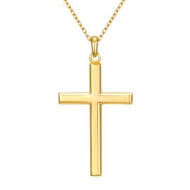 NORBU 18K Gold Plated 925 Sterling Silver Cross Necklace for Women, 18 inch Chain Solid Womens Cross Pendant Necklaces, Dainty Christian Jewelry Catholic Religious Gift for Her