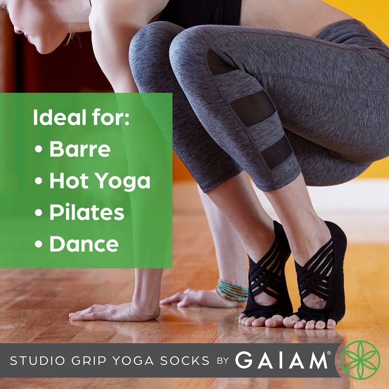 gaiam womens Studio Yoga Socks, Black/Grey, Small-Medium US