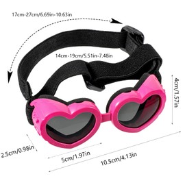 Ptwola Small Dog Sunglasses UV Protection Goggles Eye Wear with Adjustable Strap, Heart Shape Anti-Fog Windproof Glasses Pink Pet Sunglasses for Outdoor Activities and Photo Props