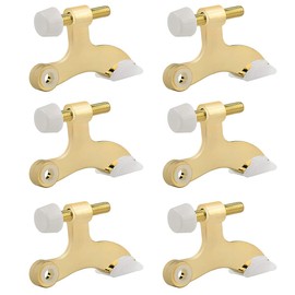 HOMOTEK 6 Pack Hinge Pin Bright Brass Door Stopper, Gold Door Stops, Adjustable Deluxe Heavy Duty Door Stopper 2-1/2"x1-3/4”,with White Rubber Bumper Tips