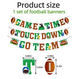 Game Time Football Banner, Sports Rustic Football Paper Pennant Bunting Superbowl Triangle Flag Party Decor Garland for Football Themed Birthday Party Decoration