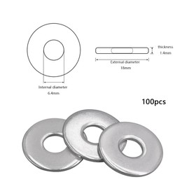 JaneYi 100 pieces M6 Stainless Steel Washers Flat Washers 18mm Penny Repair Washer Metal Plain Round Washer Large OD Metric Flat Spacer Washer Mudguard Fender Washer for Screws Bolts