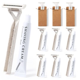 Disposable Razor Set of 10 Sustainable Wheat Straw Including Shaving Cream Disposable Razor Wet Razor Two Blades in Box for Hotels Pensions Doctor's Practice