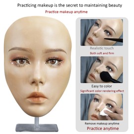getpuchra 5D makeup Practice Face Board, Silicone Makeup Mannequin Face, Reusable Beginner Practice Eye Makeup Face, Eye Fake Silicone, Makeup Artist Full Face Practice Eyelash Eye Shadow Eyeliner Pen Simulatio