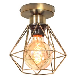 iDEGU Indistrielle Ceiling Light 16 cm Metal Ceiling Light Shade Black Cage Retro Chandelier E27 Vintage Pendant Light for Hallway Entrance Kitchen Bedroom (Brass Socket)