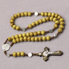 Rosary Beads Catholic for Women Rosary Necklace Wooden Cross Pendant Necklace Baptism Gifts Confirmation First Communion Gifts