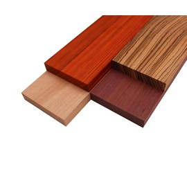 Barrington Hardwoods Imported Exotic Hardwood Variety Pack - Zebrawood, Purpleheart, Padauk, Okoume - 3/4" x 4" (4 Pcs) (3/4" x 4" x 24")