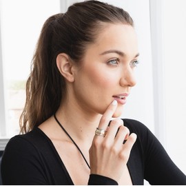 “Breeze” Energy Stone Classic Hammered Ring with Copper and Brass-Coloured Twist Rings (Style UK06), Sterling Silver