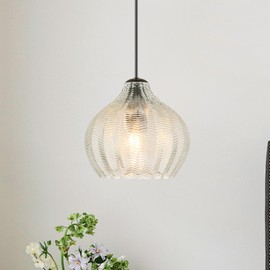 VILUXY Glass Pendant Lights for Kitchen Island,Modern Globe Pendant Light Fixture 1 Light Clear Glass Farmhouse Hanging Light Adjustable for Dining Room Entryway Hallway